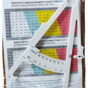 Cáliper para pliegues Cutáneos + Tabla de Porcentaje de Grasa Corporal